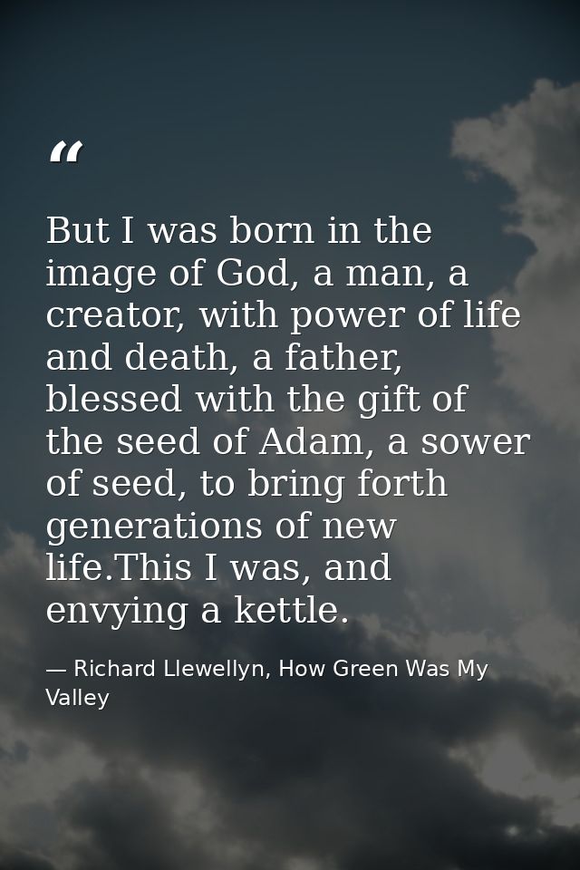 But I was born in the image of God, a man, a creator, with power of life and death, a father, blessed with the gift of t — Richard Llewellyn, How Green Was My Valley