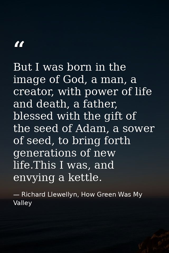 But I was born in the image of God, a man, a creator, with power of life and death, a father, blessed with the gift of t — Richard Llewellyn, How Green Was My Valley
