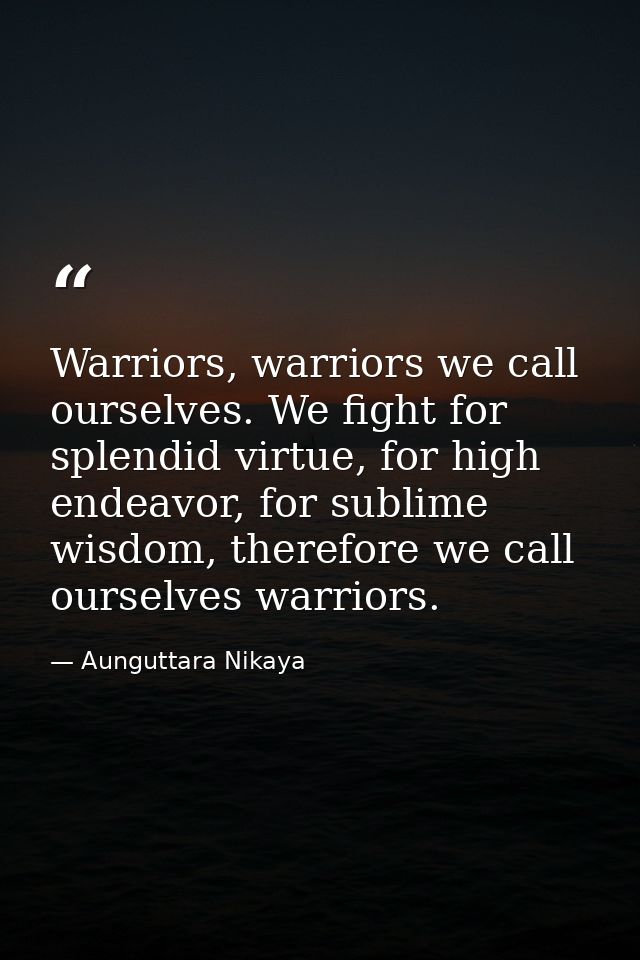 Warriors, warriors we call ourselves. We fight for splendid virtue, for high endeavor, for sublime wisdom, therefore we  — Aunguttara Nikaya