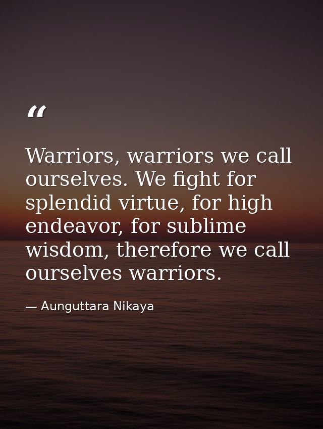 Warriors, warriors we call ourselves. We fight for splendid virtue, for high endeavor, for sublime wisdom, therefore we  — Aunguttara Nikaya
