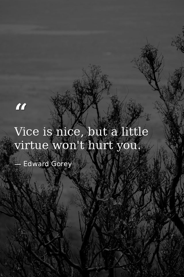 Vice is nice, but a little virtue won't hurt you. — Edward Gorey