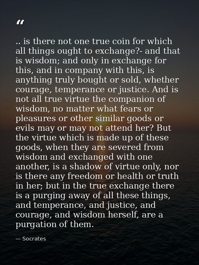 .. is there not one true coin for which all things ought to exchange?- and that is wisdom; and only in exchange for this — Socrates
