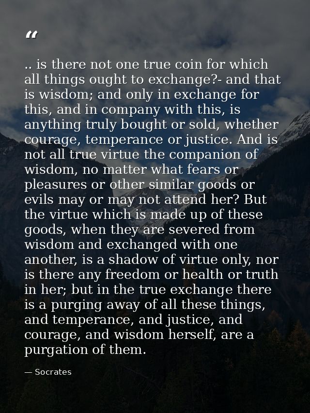 .. is there not one true coin for which all things ought to exchange?- and that is wisdom; and only in exchange for this — Socrates