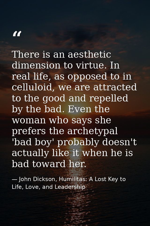 There is an aesthetic dimension to virtue. In real life, as opposed to in celluloid, we are attracted to the good and re — John Dickson, Humilitas: A Lost Key to Life, Love, and Leadership