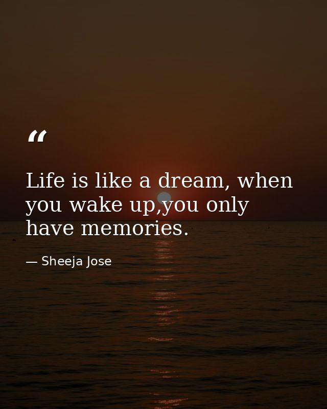 Life is like a dream, when you wake up,you only have memories. — Sheeja Jose