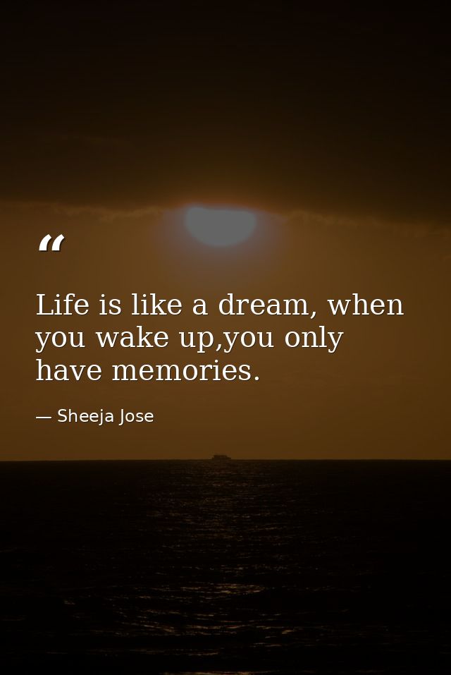 Life is like a dream, when you wake up,you only have memories. — Sheeja Jose