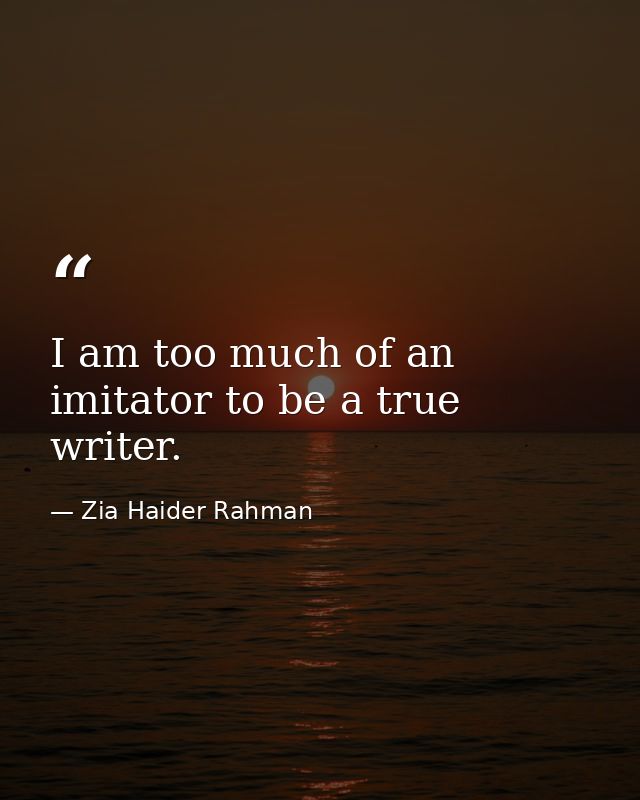 I am too much of an imitator to be a true writer. — Zia Haider Rahman