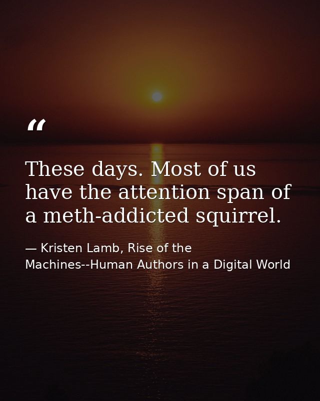 These days. Most of us have the attention span of a meth-addicted squirrel. — Kristen Lamb, Rise of the Machines--Human Authors in a Digital World
