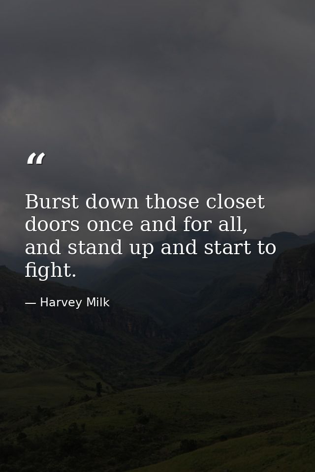 Burst down those closet doors once and for all, and stand up and start to fight. — Harvey Milk