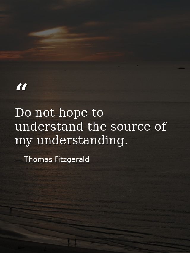 Do not hope to understand the source of my understanding. — Thomas Fitzgerald