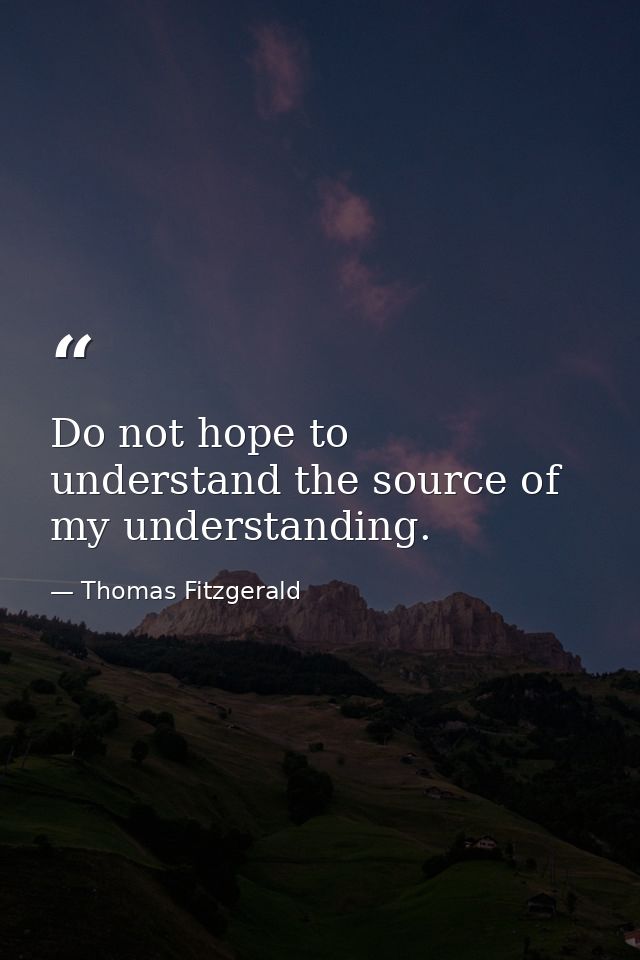 Do not hope to understand the source of my understanding. — Thomas Fitzgerald