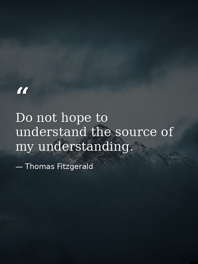 Do not hope to understand the source of my understanding. — Thomas Fitzgerald