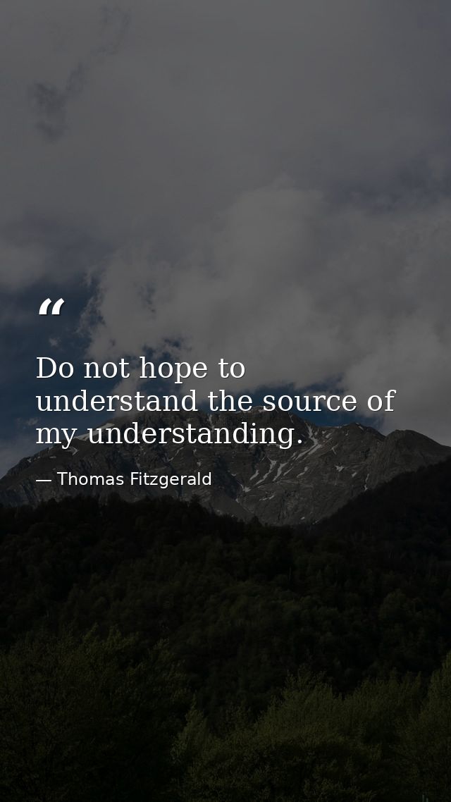 Do not hope to understand the source of my understanding. — Thomas Fitzgerald