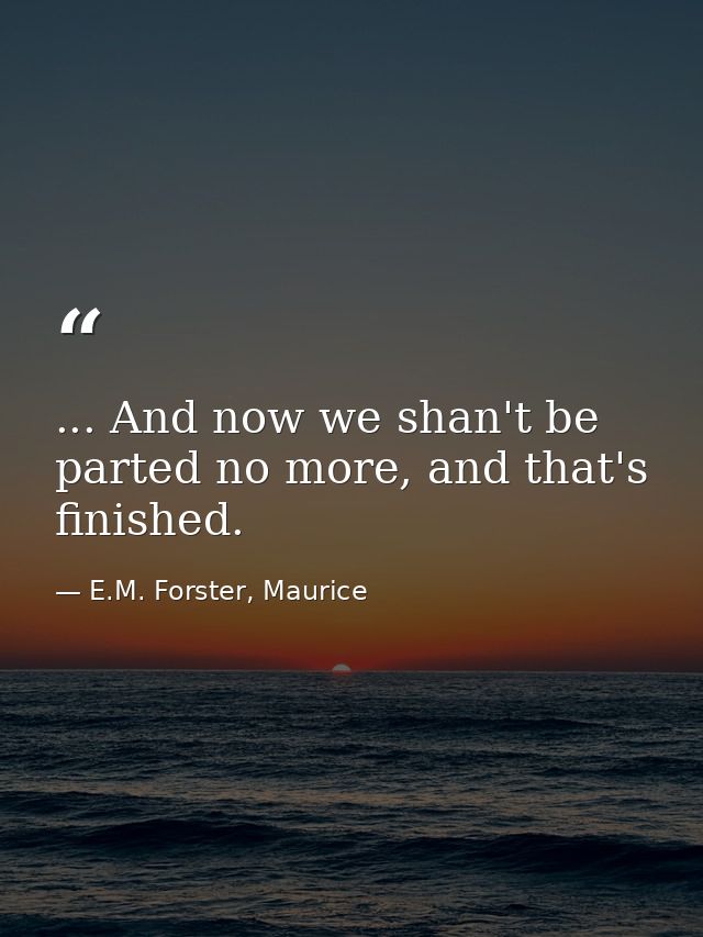 ... And now we shan't be parted no more, and that's finished. — E.M. Forster, Maurice