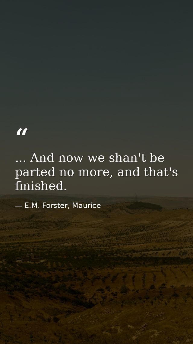 ... And now we shan't be parted no more, and that's finished. — E.M. Forster, Maurice