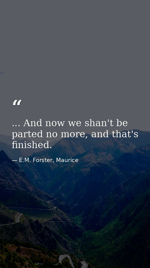 ... And now we shan't be parted no more, and that's finished. — E.M. Forster, Maurice