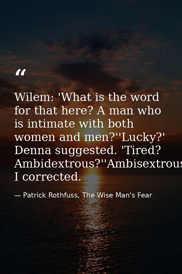 Wilem: 'What is the word for that here? A man who is intimate with both women and men?''Lucky?' Denna suggested. 'Tired? — Patrick Rothfuss, The Wise Man's Fear