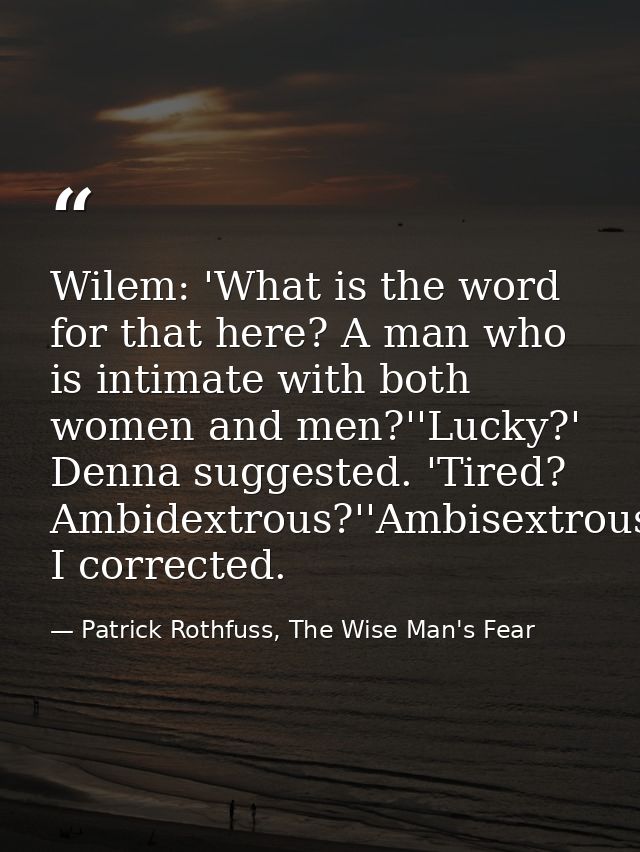 Wilem: 'What is the word for that here? A man who is intimate with both women and men?''Lucky?' Denna suggested. 'Tired? — Patrick Rothfuss, The Wise Man's Fear