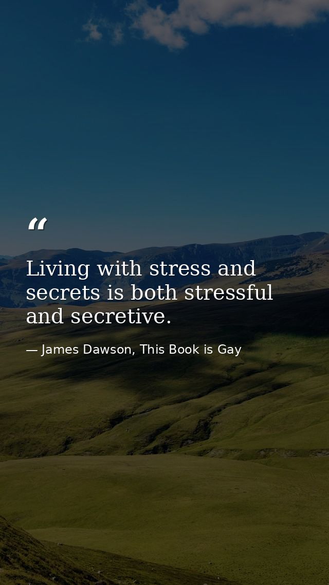 Living with stress and secrets is both stressful and secretive. — James Dawson, This Book is Gay