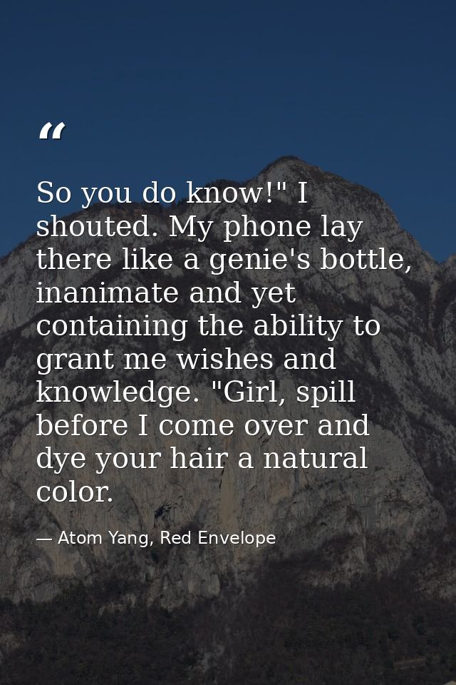 So you do know!" I shouted. My phone lay there like a genie's bottle, inanimate and yet containing the ability to grant  — Atom Yang, Red Envelope