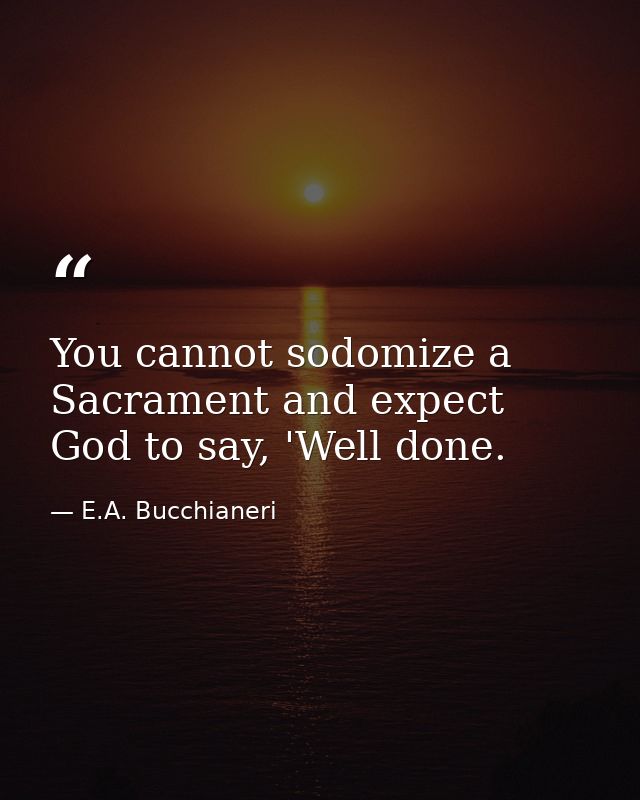 You cannot sodomize a Sacrament and expect God to say, 'Well done. — E.A. Bucchianeri