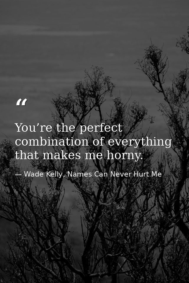 You’re the perfect combination of everything that makes me horny. — Wade Kelly, Names Can Never Hurt Me