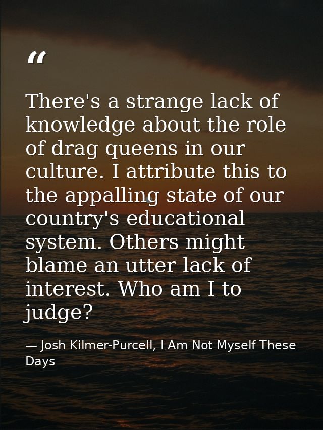 There's a strange lack of knowledge about the role of drag queens in our culture. I attribute this to the appalling stat — Josh Kilmer-Purcell, I Am Not Myself These Days