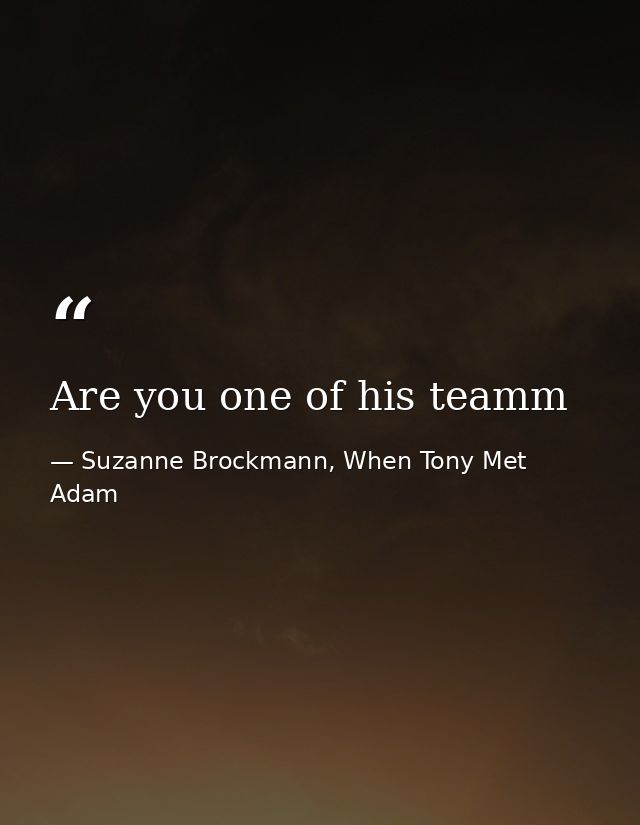 Are you one of his teamm — Suzanne Brockmann, When Tony Met Adam