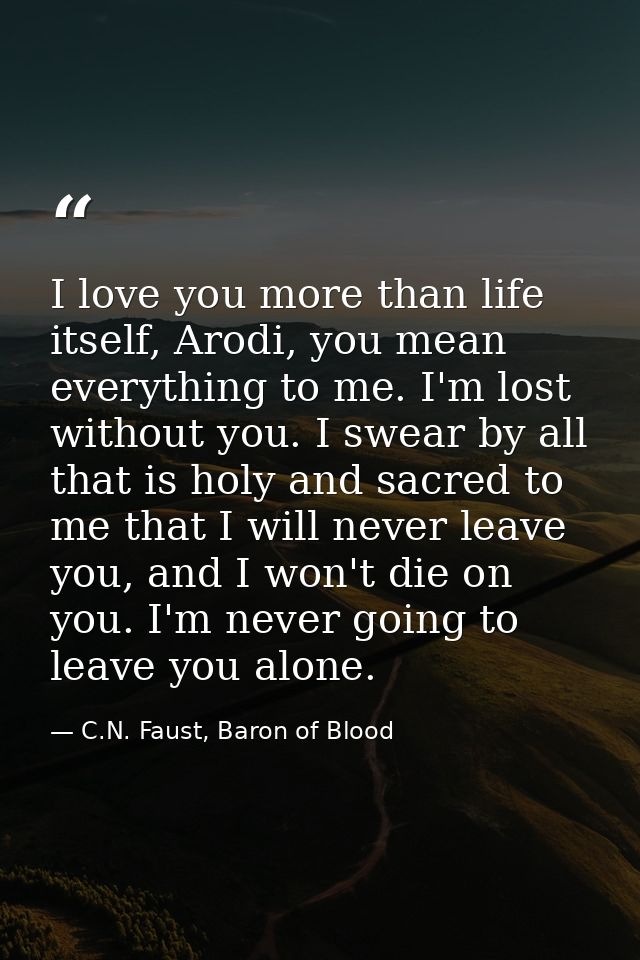 I love you more than life itself, Arodi, you mean everything to me. I'm lost without you. I swear by all that is holy an — C.N. Faust, Baron of Blood