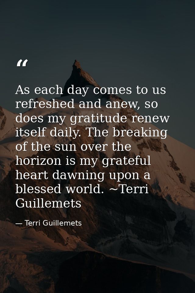 As each day comes to us refreshed and anew, so does my gratitude renew itself daily. The breaking of the sun over the ho — Terri Guillemets