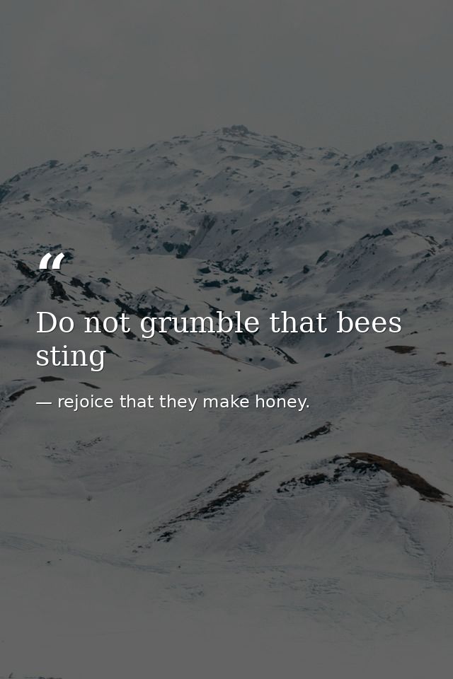 Do not grumble that bees sting — rejoice that they make honey.