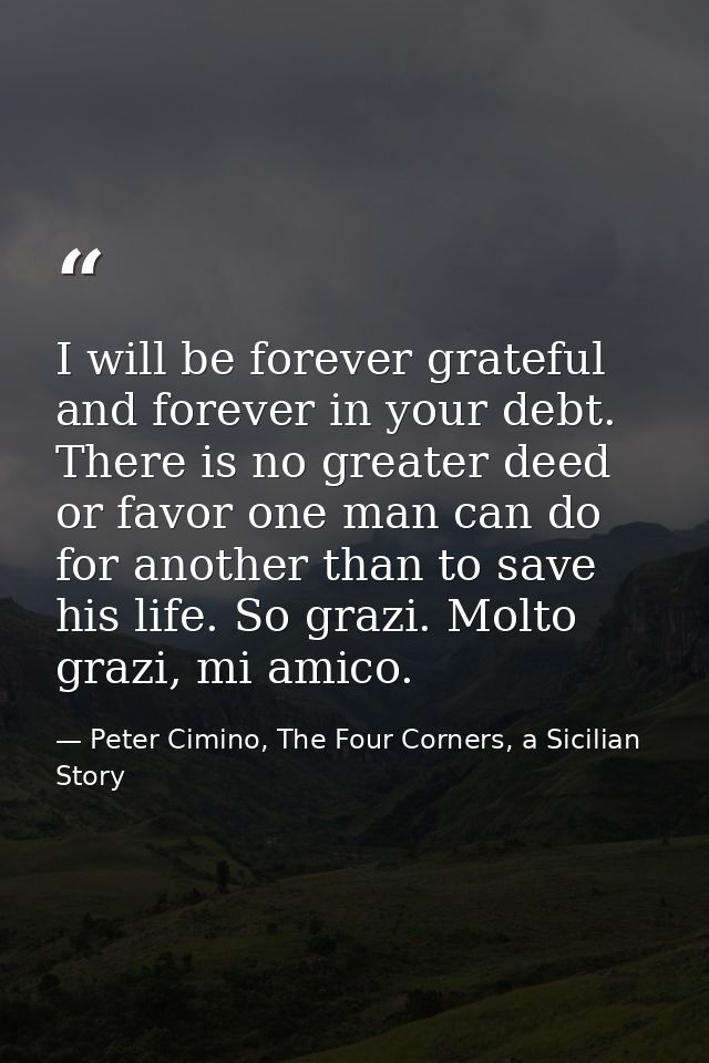 I will be forever grateful and forever in your debt. There is no greater deed or favor one man can do for another than t — Peter Cimino, The Four Corners, a Sicilian Story