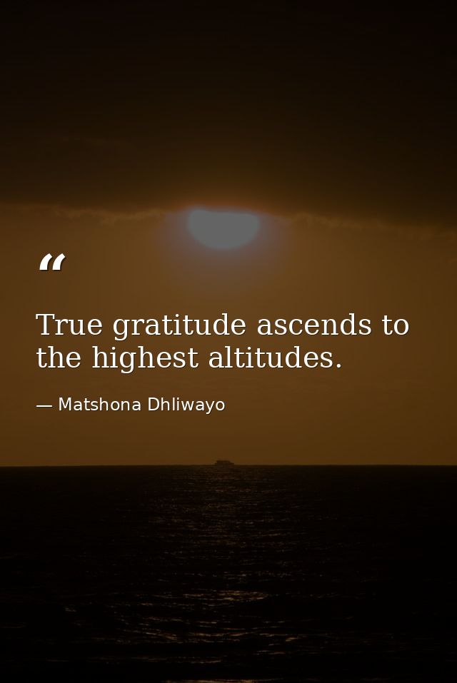 True gratitude ascends to the highest altitudes. — Matshona Dhliwayo
