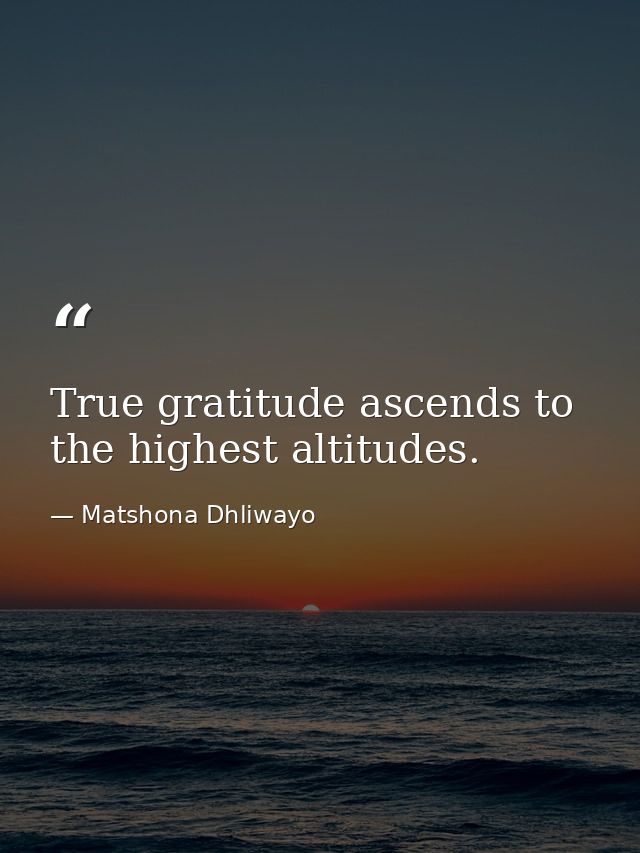 True gratitude ascends to the highest altitudes. — Matshona Dhliwayo