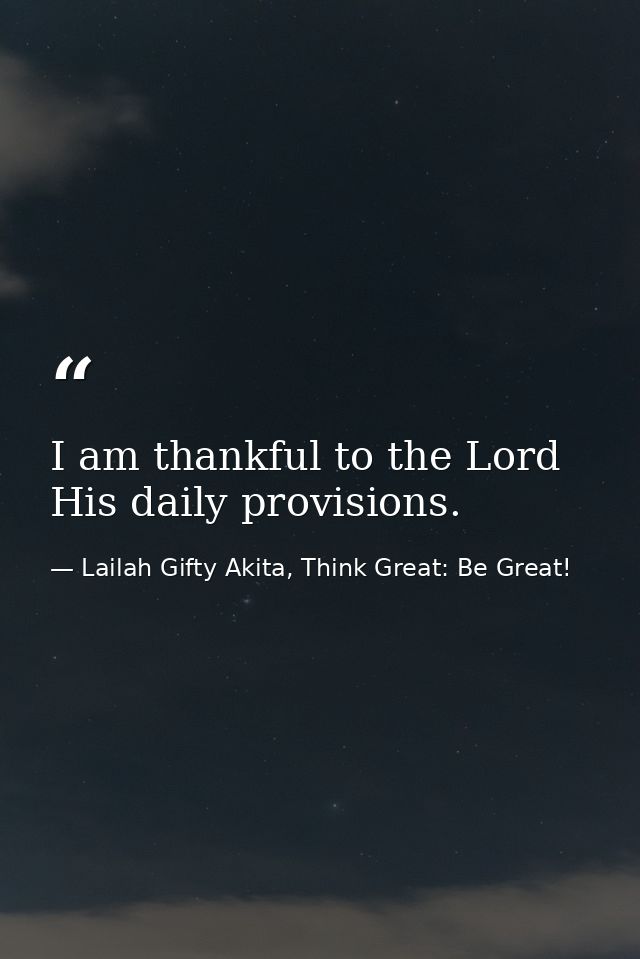 I am thankful to the Lord His daily provisions. — Lailah Gifty Akita, Think Great: Be Great!