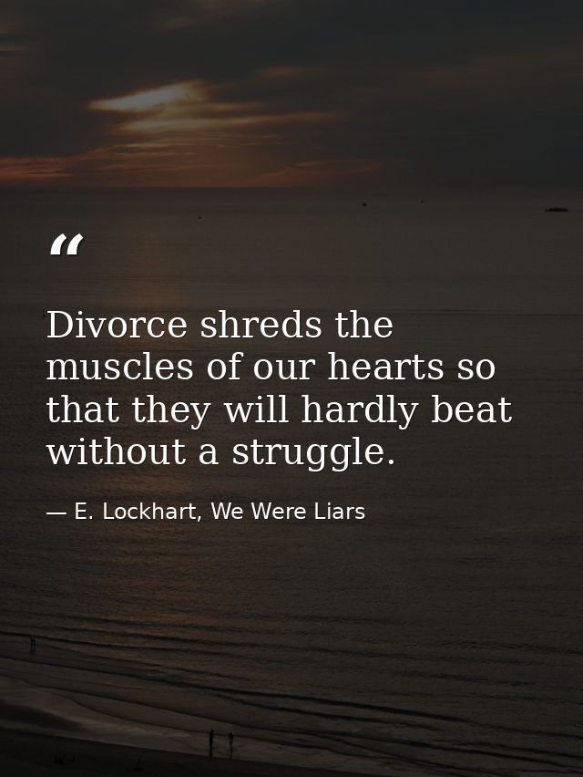 Divorce shreds the muscles of our hearts so that they will hardly beat without a struggle. — E. Lockhart, We Were Liars