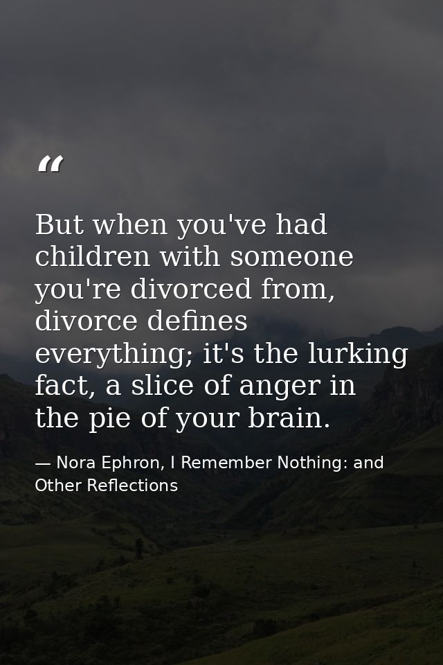 But when you've had children with someone you're divorced from, divorce defines everything; it's the lurking fact, a sli — Nora Ephron, I Remember Nothing: and Other Reflections