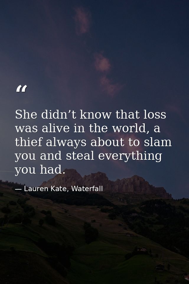 She didn’t know that loss was alive in the world, a thief always about to slam you and steal everything you had. — Lauren Kate, Waterfall