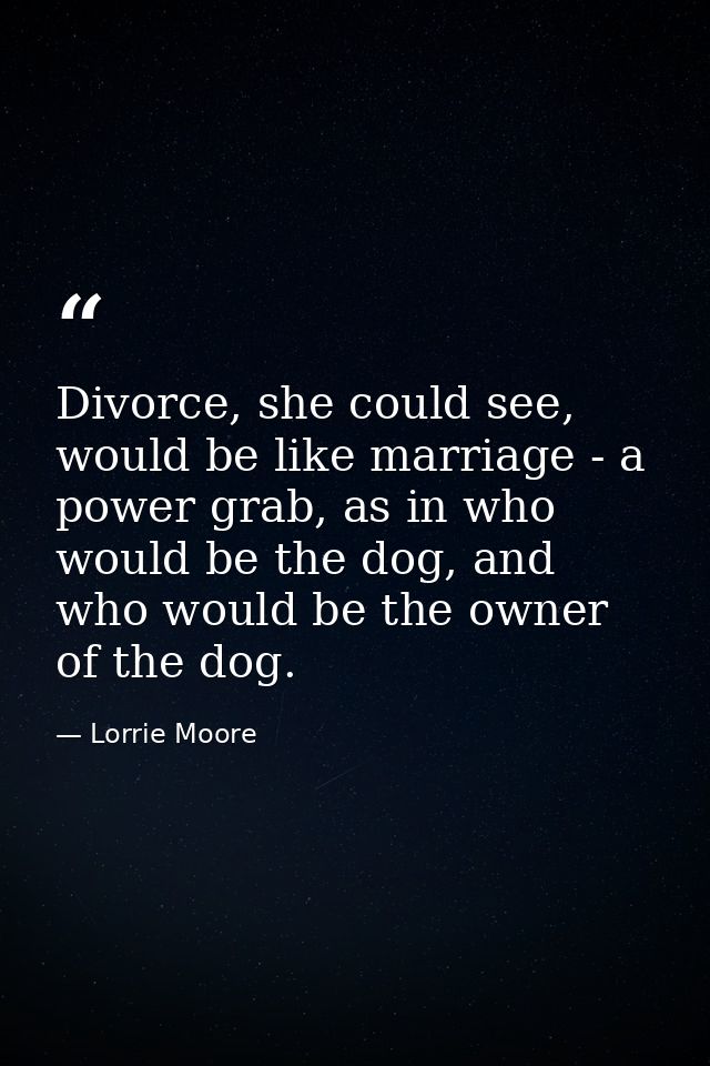 Divorce, she could see, would be like marriage - a power grab, as in who would be the dog, and who would be the owner of — Lorrie Moore