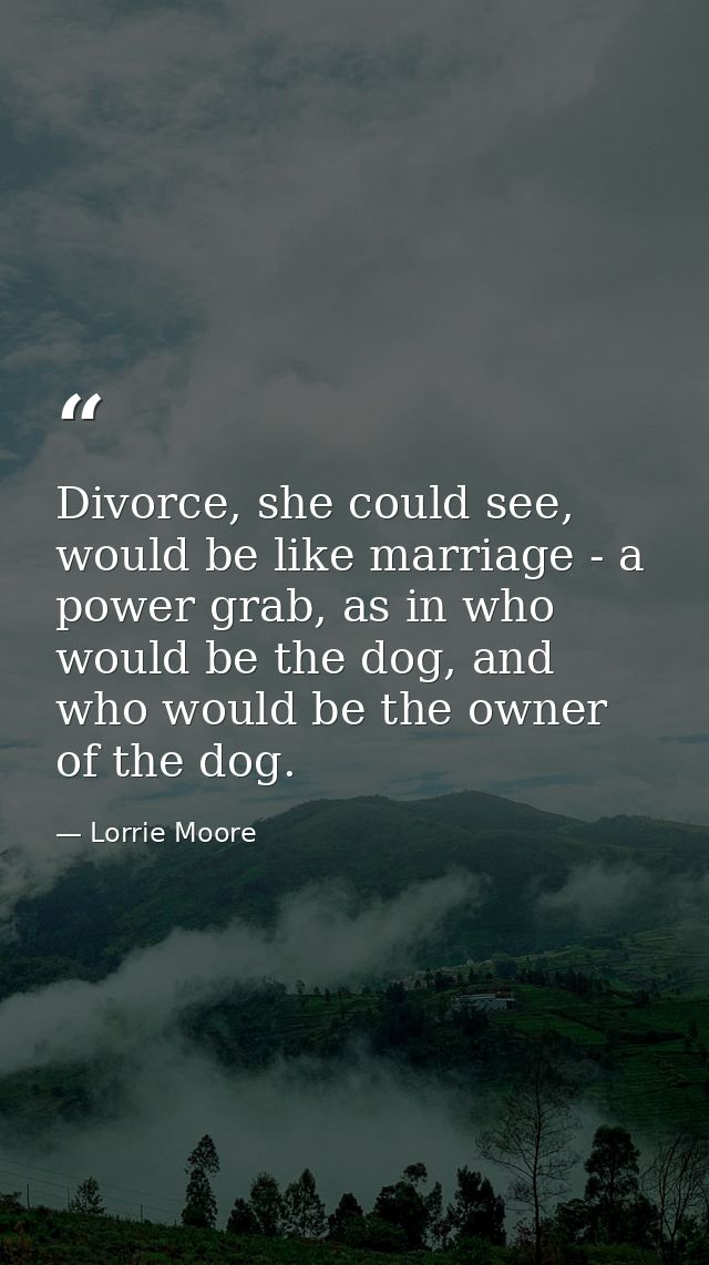 Divorce, she could see, would be like marriage - a power grab, as in who would be the dog, and who would be the owner of — Lorrie Moore