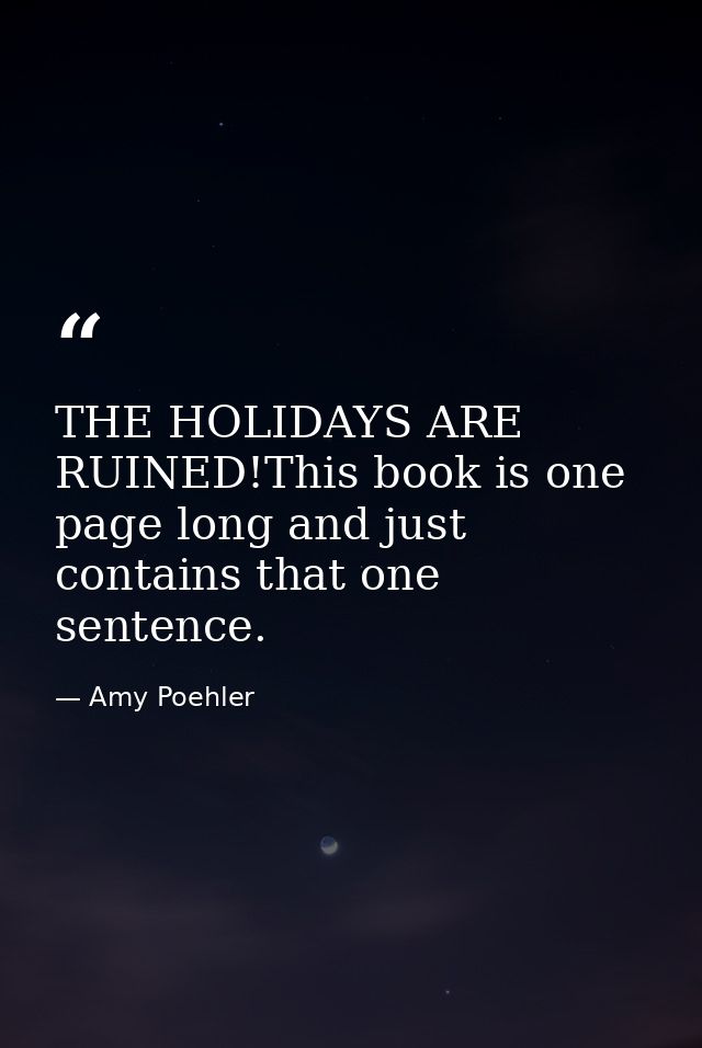 THE HOLIDAYS ARE RUINED!This book is one page long and just contains that one sentence. — Amy Poehler