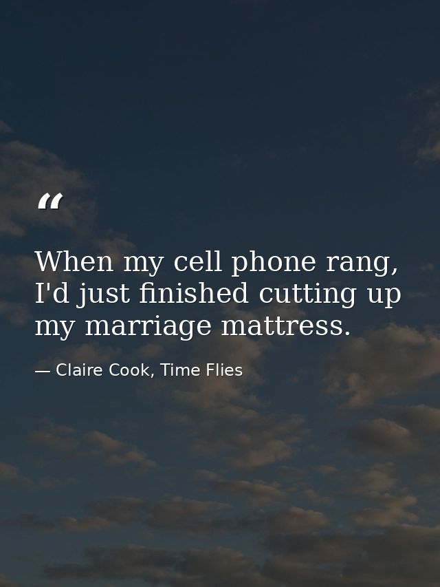 When my cell phone rang, I'd just finished cutting up my marriage mattress. — Claire Cook, Time Flies
