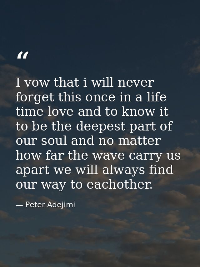 I vow that i will never forget this once in a life time love and to know it to be the deepest part of our soul and no ma — Peter Adejimi