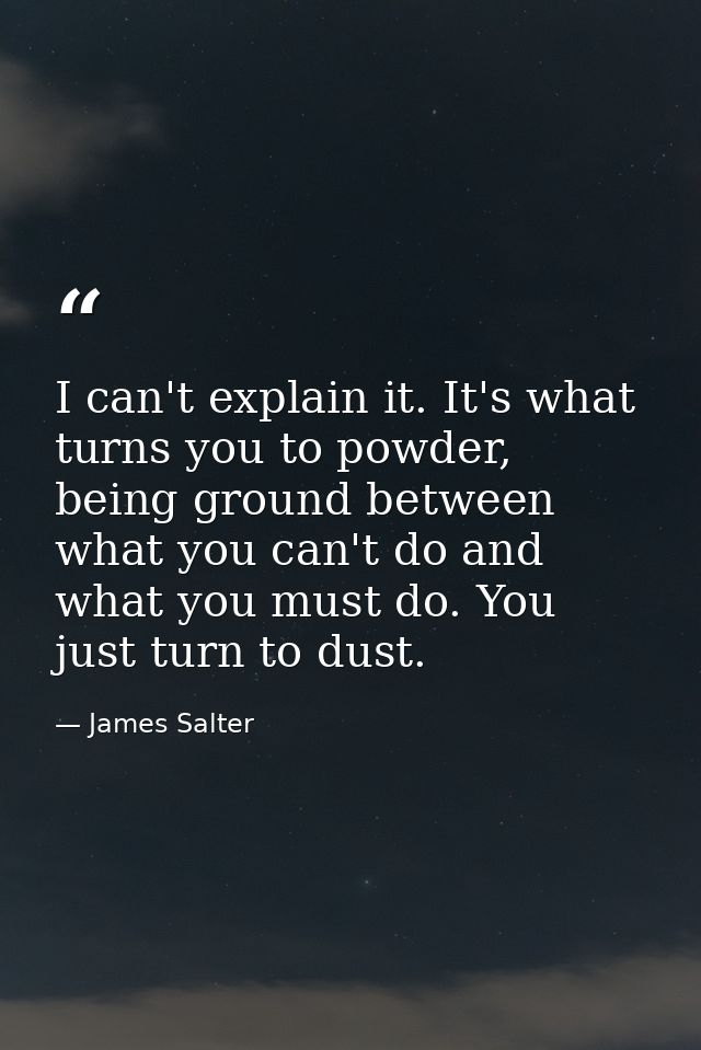 I can't explain it. It's what turns you to powder, being ground between what you can't do and what you must do. You just — James Salter