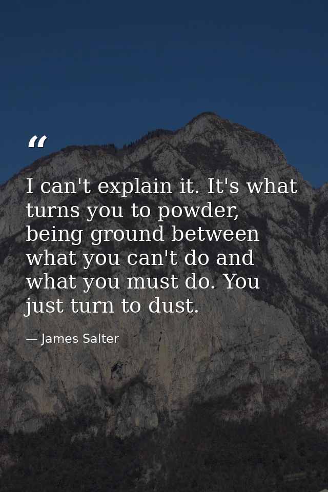I can't explain it. It's what turns you to powder, being ground between what you can't do and what you must do. You just — James Salter