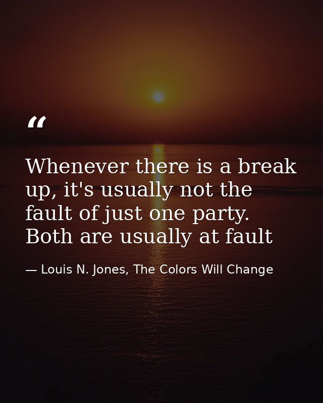 Whenever there is a break up, it's usually not the fault of just one party. Both are usually at fault — Louis N. Jones, The Colors Will Change