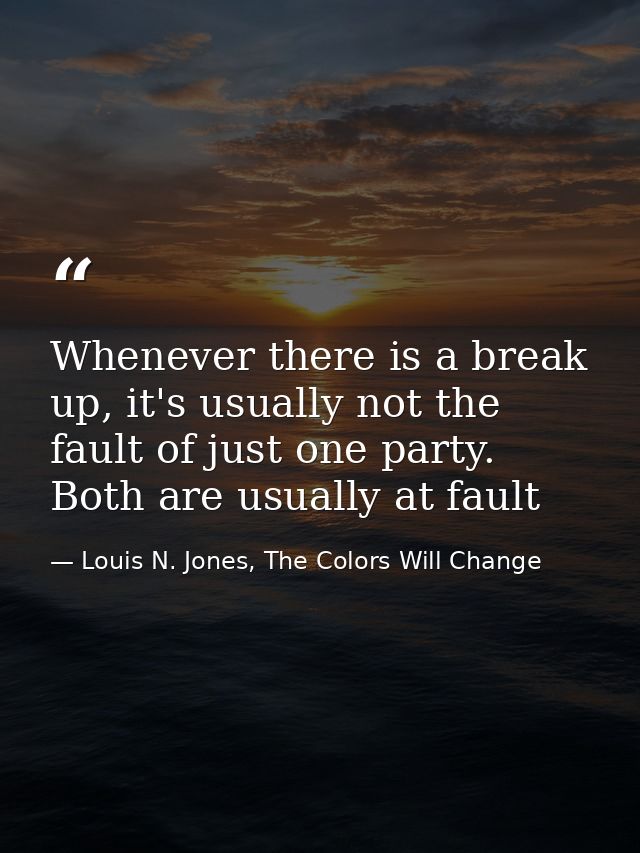 Whenever there is a break up, it's usually not the fault of just one party. Both are usually at fault — Louis N. Jones, The Colors Will Change
