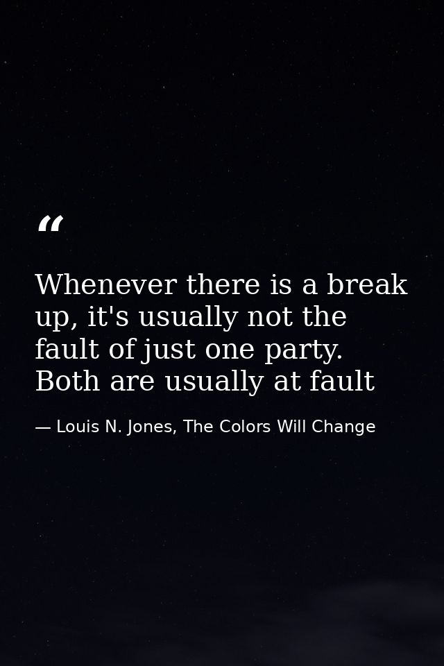 Whenever there is a break up, it's usually not the fault of just one party. Both are usually at fault — Louis N. Jones, The Colors Will Change