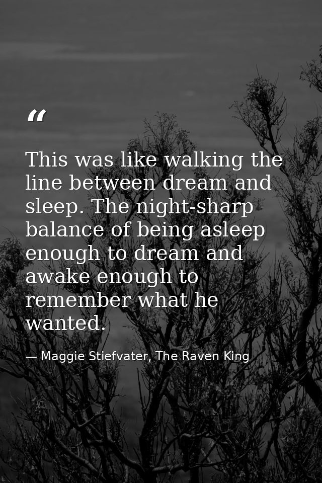 This was like walking the line between dream and sleep. The night-sharp balance of being asleep enough to dream and awak — Maggie Stiefvater, The Raven King