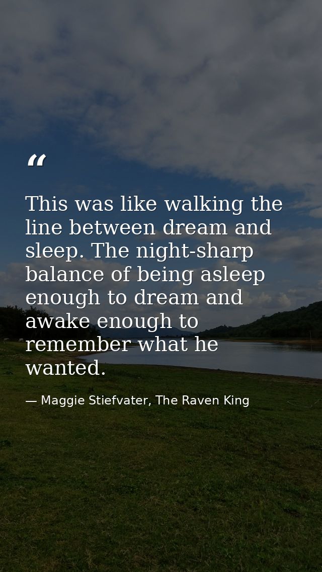 This was like walking the line between dream and sleep. The night-sharp balance of being asleep enough to dream and awak — Maggie Stiefvater, The Raven King